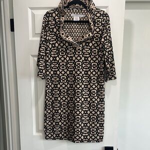 Gretchen Scott Designs Black and White Cowl Neck Sheath Dress